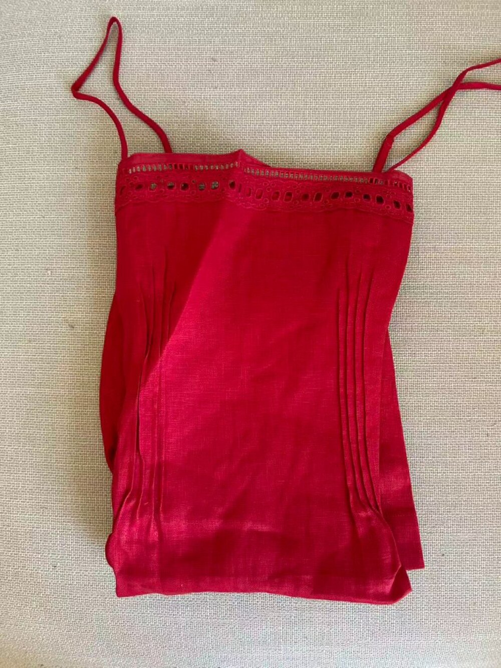 EUC Reformation Pomona Linen Midi Dress Sz2 Lipstick Red Lace Trim French Party - Picture 4 of 9